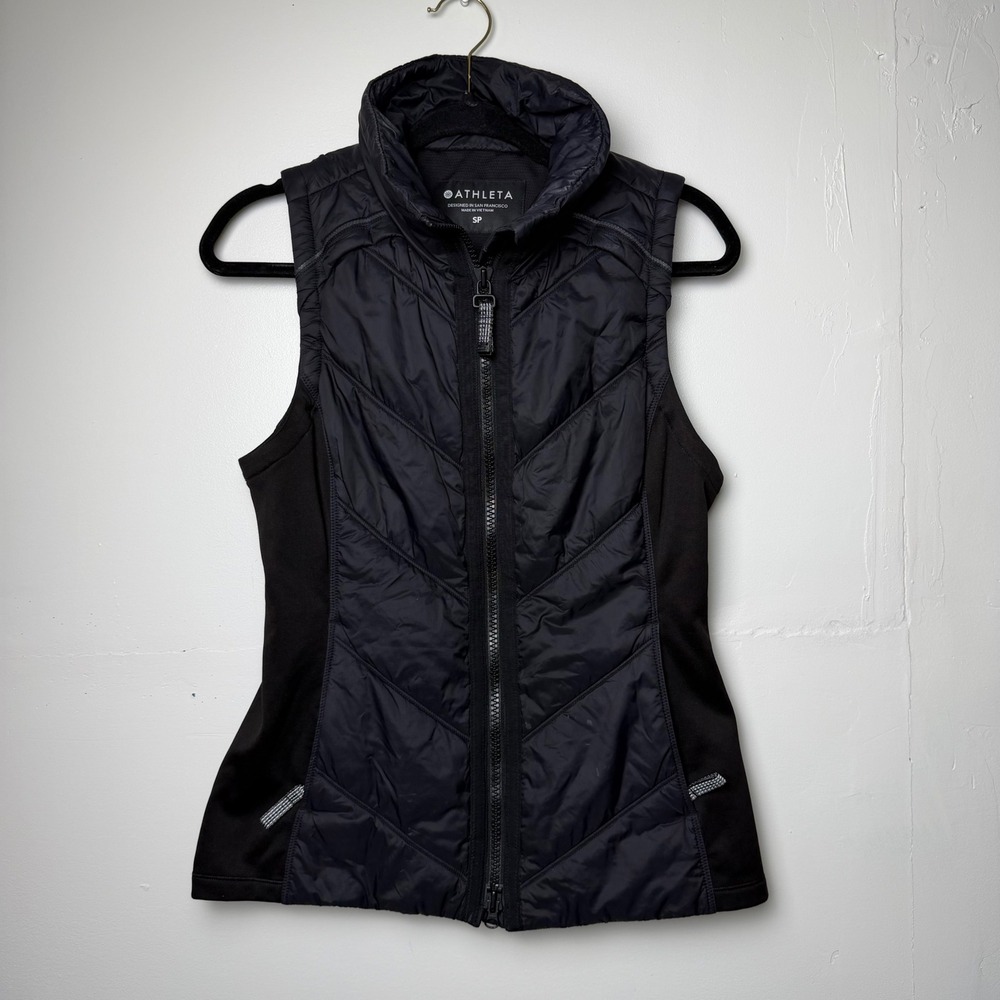 Athleta Black Zip Up Puffer‎ Vest with Pockets Athleisure Sz S